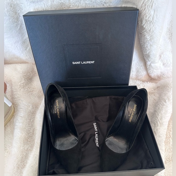 Like New Saint Laurent Black Suede Stiletto Pointed Toe Pumps 39.5 / 8.5 -9.5 US - Picture 7 of 13